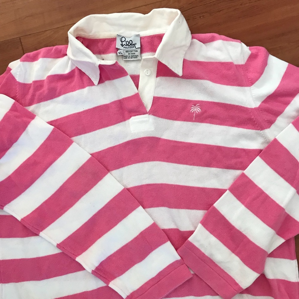 Lilly Pulitzer soft sweater; stiff cotton collar